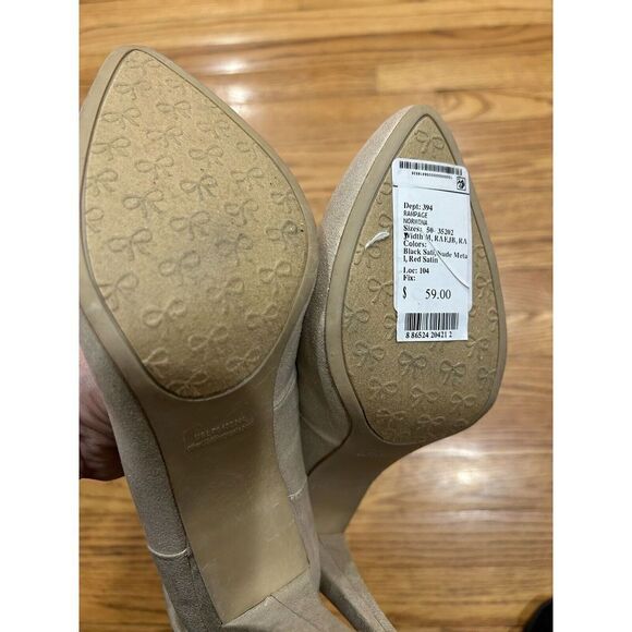 Women's Rampage Heels 8.5 Normina" Pump Pale Gold Fabric Back Bow 4.5" High - Picture 10 of 13